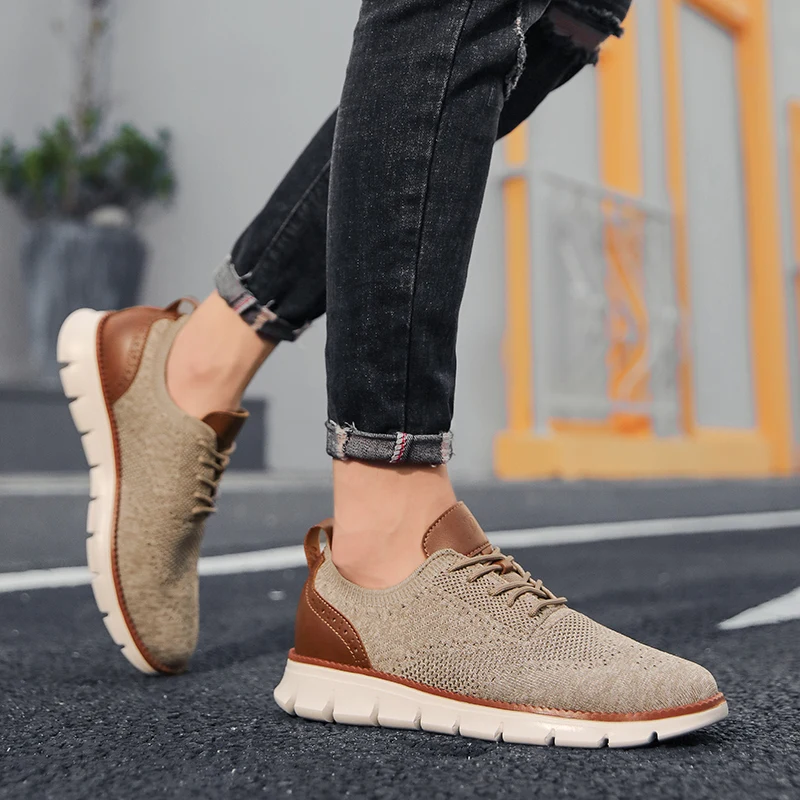 Sneakers Elastiche In Rete Da Uomo, Scarpe Casual Con Lacci Comode E - 12