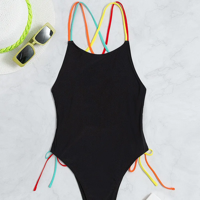 One Piece Swimsuit Solid Color Backless Summer Thong Sexy Ladies