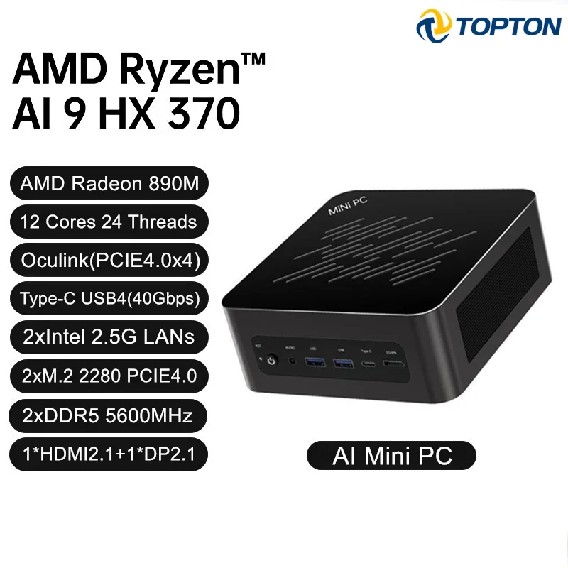Topton Mini PC Gamer Ryzen 12-Core, Windows 11, AMD Radeon, SSD