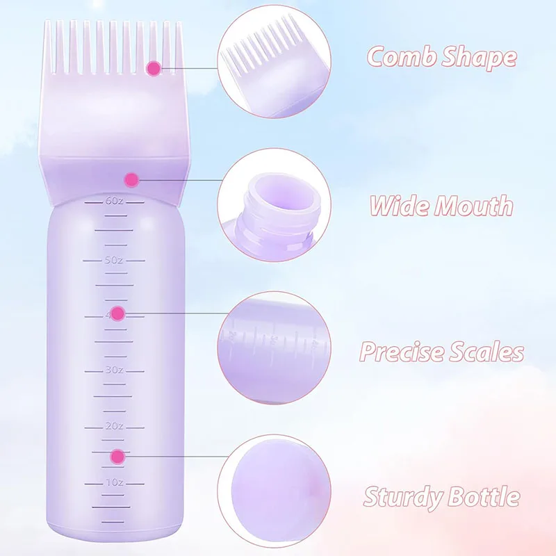 Factory Direct Sale Root Comb Applicator Bottle 6Oz Hair Dyeing Bottle Custom Logo/Colors Hair Oil Applicator Bottle