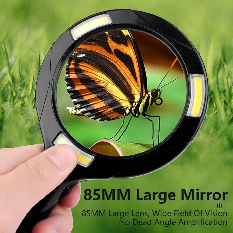 Handheld Illuminated COB Magnifier Low Vision Reading Lens Light Battery Glass Magnifier Light
