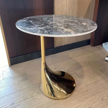 Beautiful Agate Coffee Table Round Glossy Golden Mirror Stainless Steel Golf Shaped Side Table Luxury Furniture Series