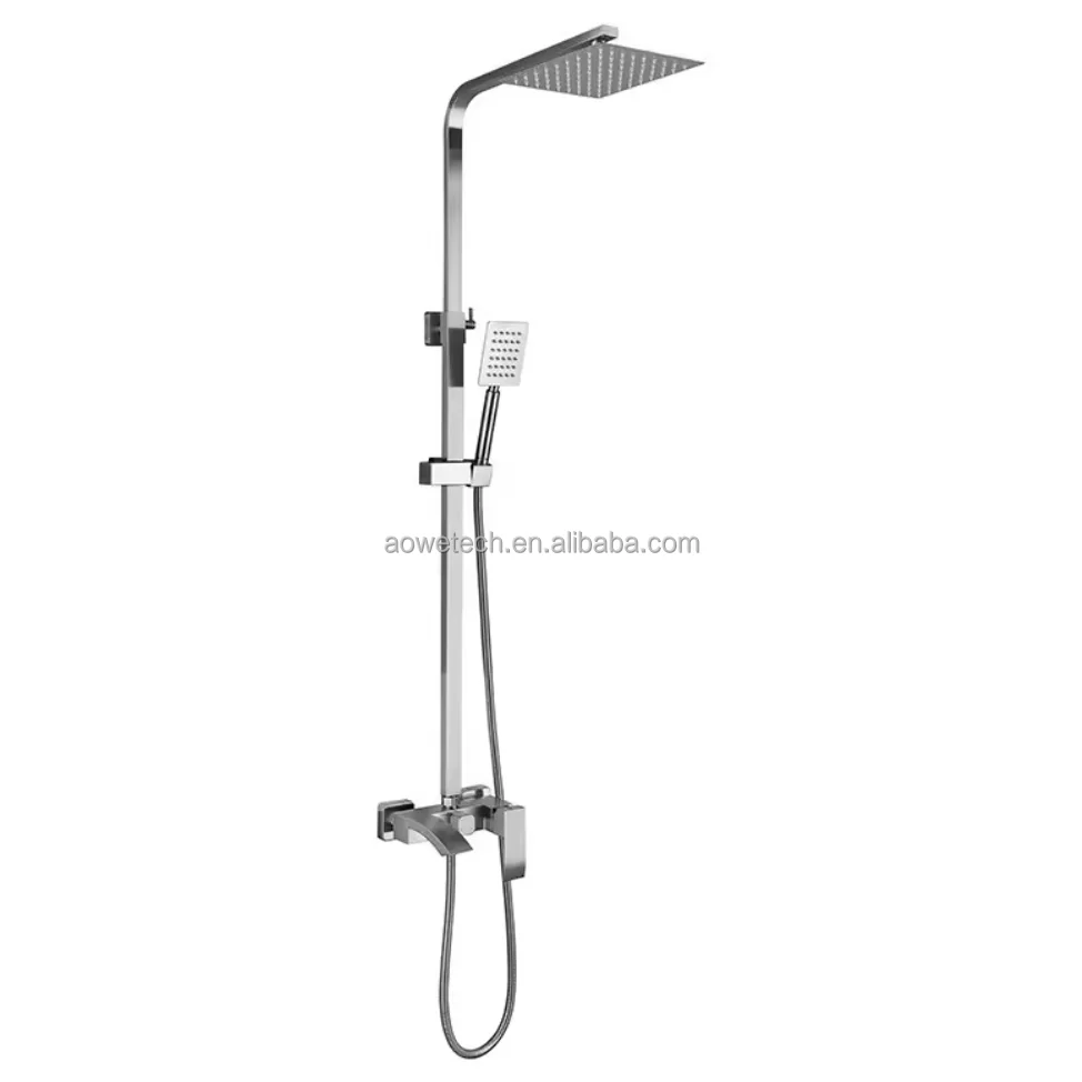 Modern Brushed Stainless Steel Shower Faucet Head Set Slide Bar Wall Mount Square Shower Head Soft Rain Bathroom Hotel Use 5