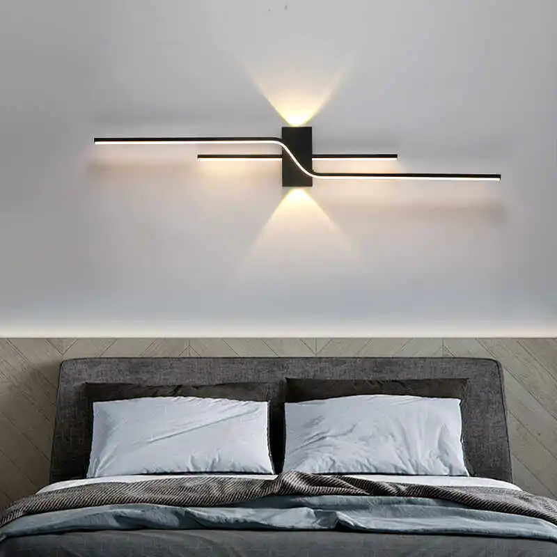 Minimalistisk modern väglampa för sovrum och vardagsrum med trefärgsbelysning och fjärrkontroll, lång strimma belysning