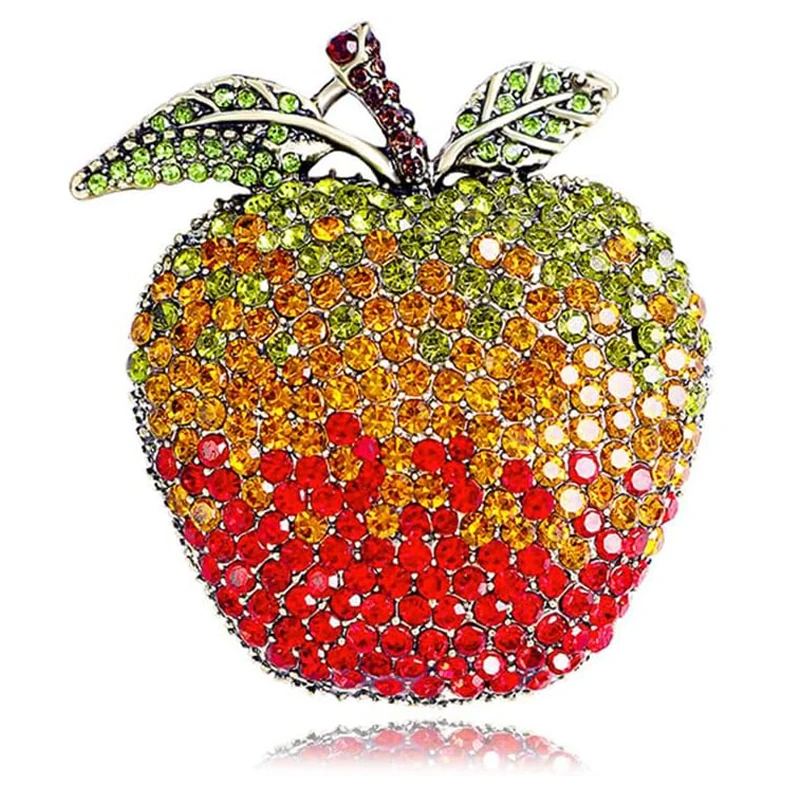 Rhinestone Apple Brooch Pin - Fashion Crystal Ornament