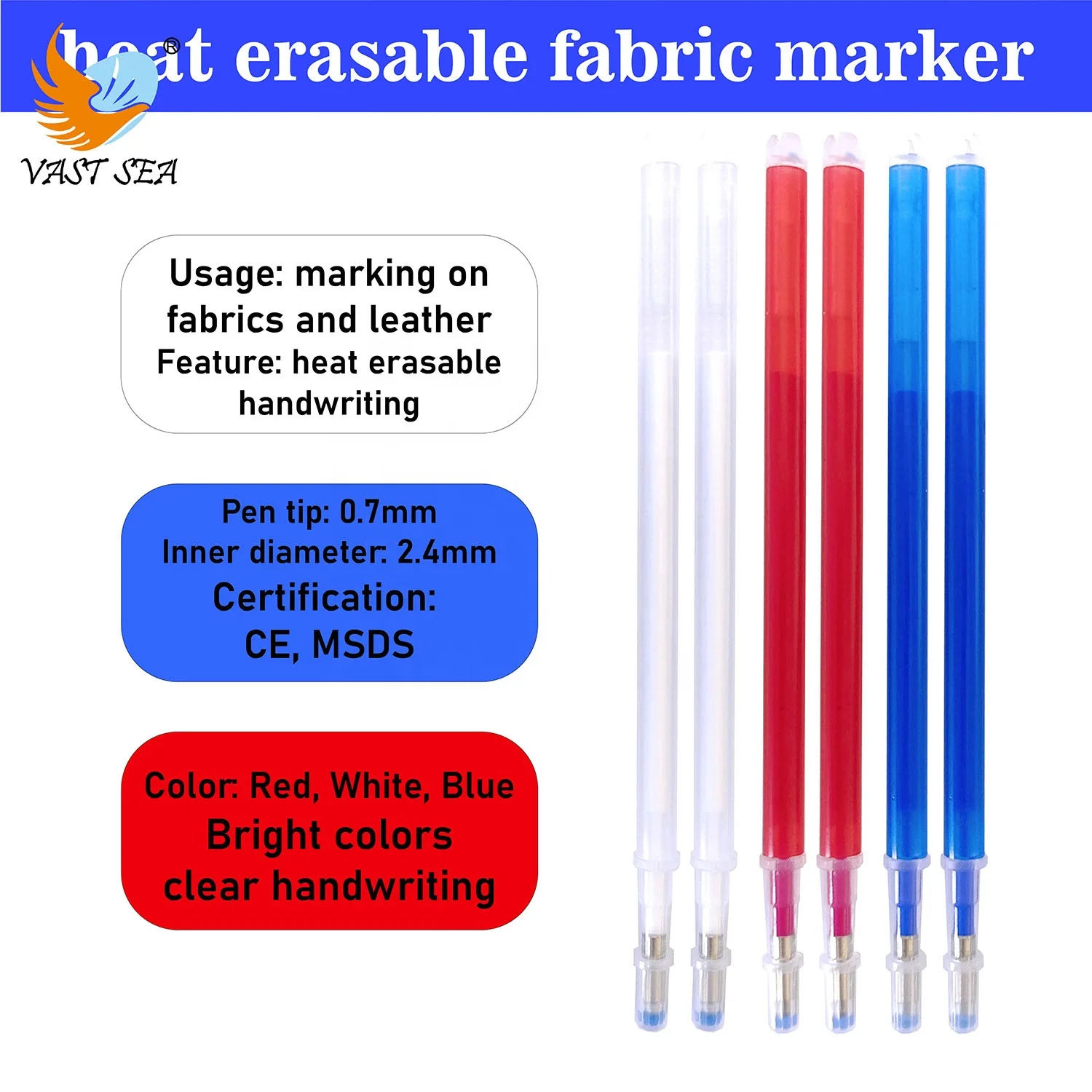 VAST SEA Factory Direct Sale Cheapest High Temperature Heat Erasable Marking Pen Refills Heat Erasable Fabric Marker Pen