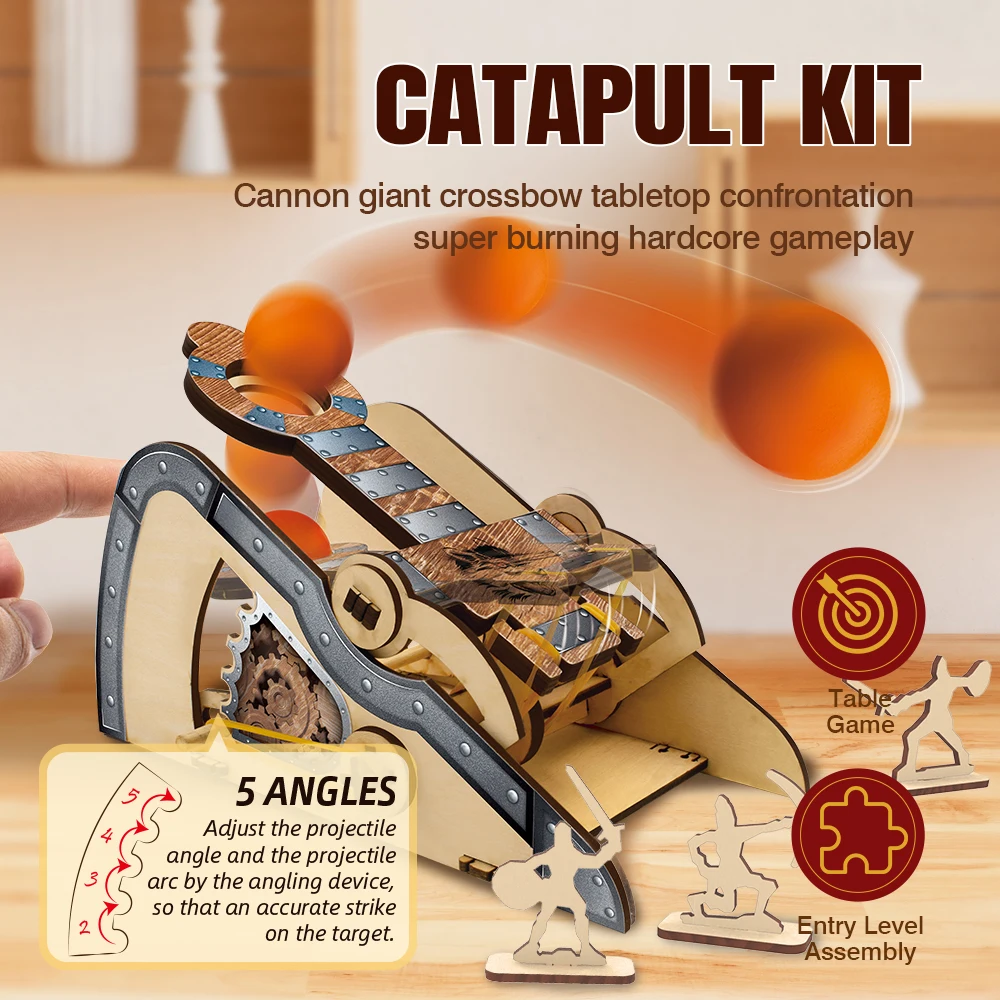 Medieval Catapult Kit Science Experiments Kits DIY 3D Puzzle Wooden Models Building Toys STEM Kit for Kids Engineering Set