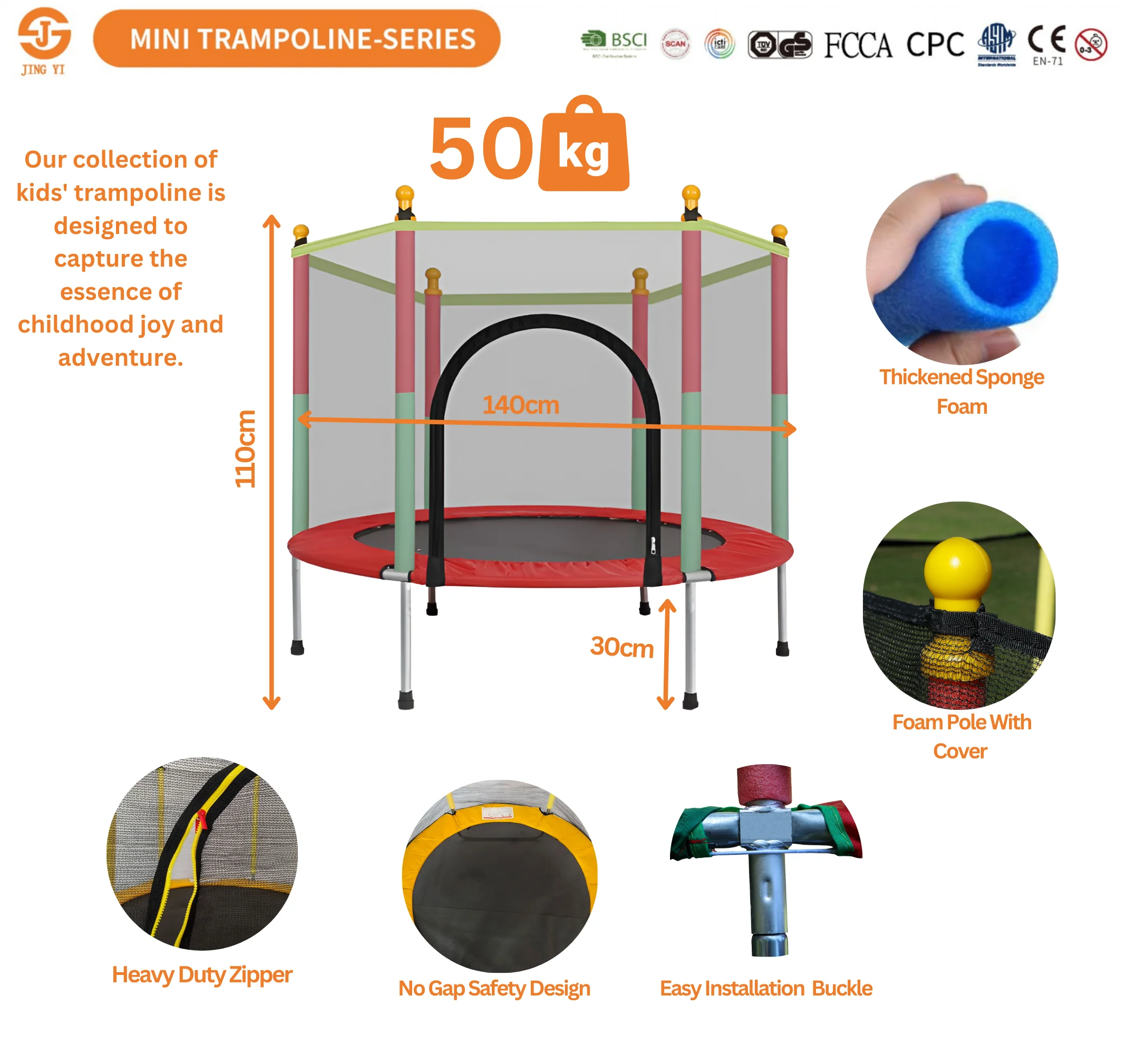 55-Inch Unisex Indoor/Outdoor Fitness Trampoline for Children Mini Round Spring Kids Trampoline with PVC & Steel for Home Use