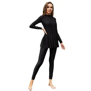 Muslim Women's Modest Swimwear Long Sleeve 2-Piece Set Quick Dry Burkini with Pants Swimsuit