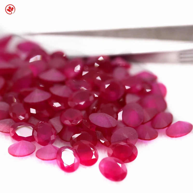 Redleaf 5A Ruby 5 # Oval Shape Sand Bottom Synthetic Ruby Gemstone Red Corundum Gemstone