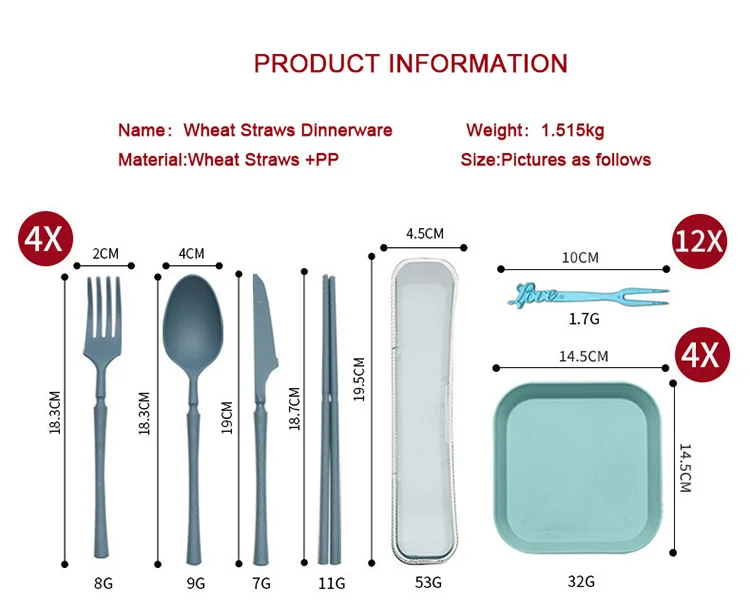 Portable Promotion 48 PCS Party Wheat Cutlery Plate Bowl Utensils Eco ...
