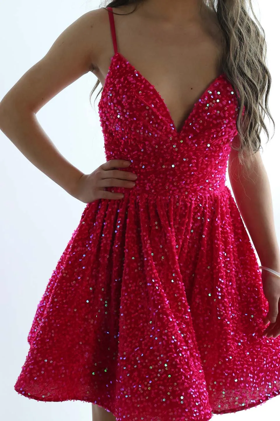 Sharon Said RM105 Hot Pink Short Prom Dress V Neck Spaghetti Straps  Sequined Women's Cocktail Party Gowns| Alibaba.com