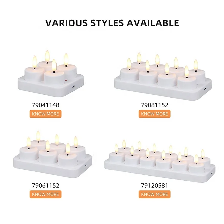Set of 12 Custom LED Votive Plastic Timer USB Rechargeable LED Tea Light Electric Candle with Remote Control