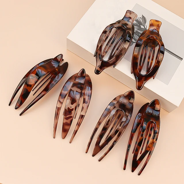 Vintage Retro French Hair Clips Acetic Acid Flat Oval Disc Hair Grabbing Women Girls Casual Makeup Leopard Hair Claw