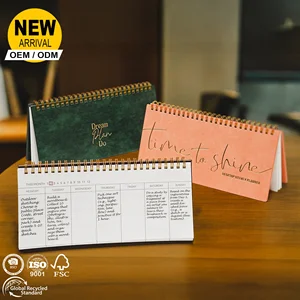 Small Batch Friendly Personalized Vegan Leather Gold Foil Stamping Horizontal Desktop Schedule Organizer Undated Weekly Planner