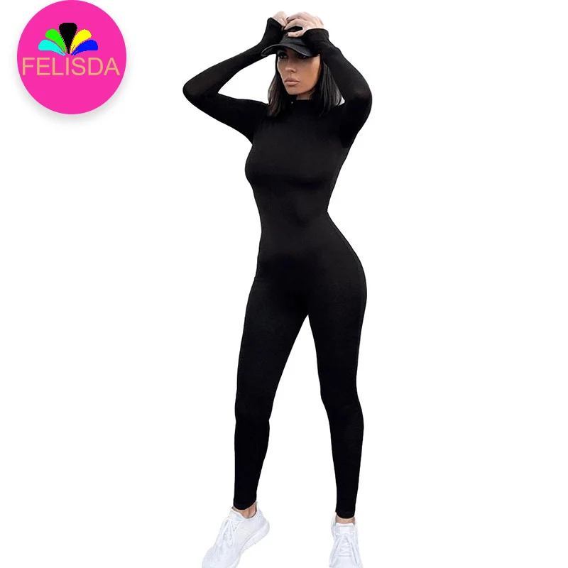 Sexy Black Jumpsuits Women Elastic Bodycon Sports Rompers Female Streetwear  Casual Skinny Fitness Overall Slim Sportwear Rompers