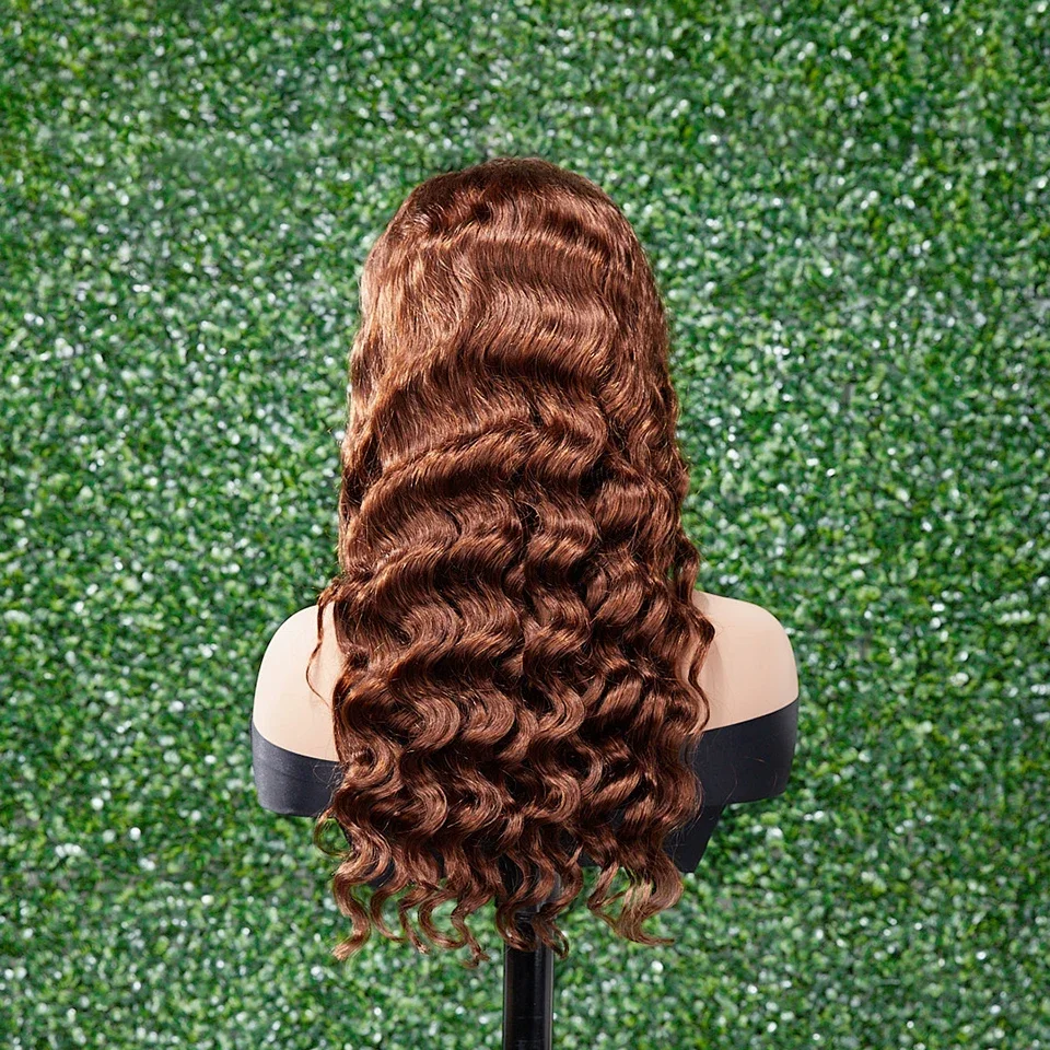 Brown Ocean Curly Lace Frontal Human Hair Wig for Women Brazilian_voghion.com