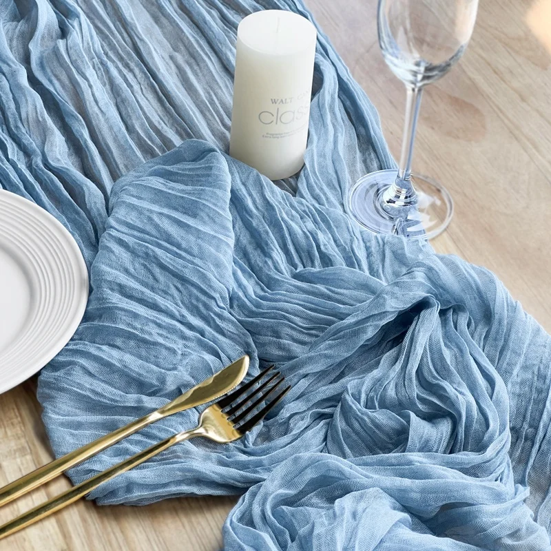 New Tulle Dusty Blue Cheesecloth Table Runner 2022 Wedding Decoration