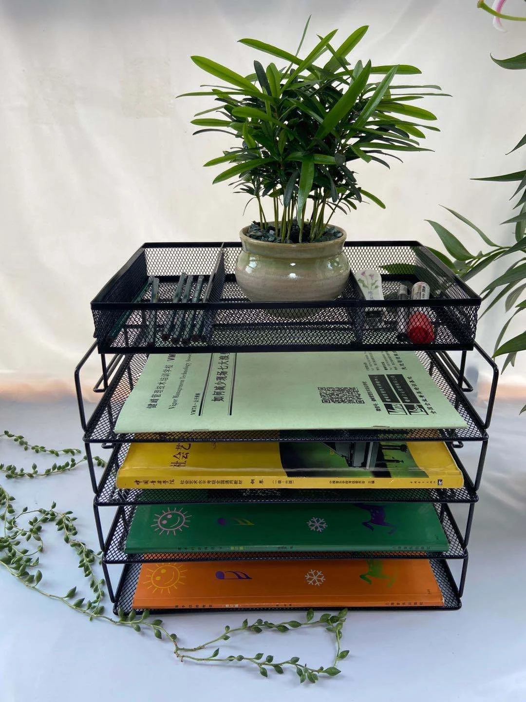 Органайзер для файлов, Штабелируемый Настольный лоток для документов, бумажный лоток, упаковка из 4 шт. с ящиком, органайзер для офиса и дома