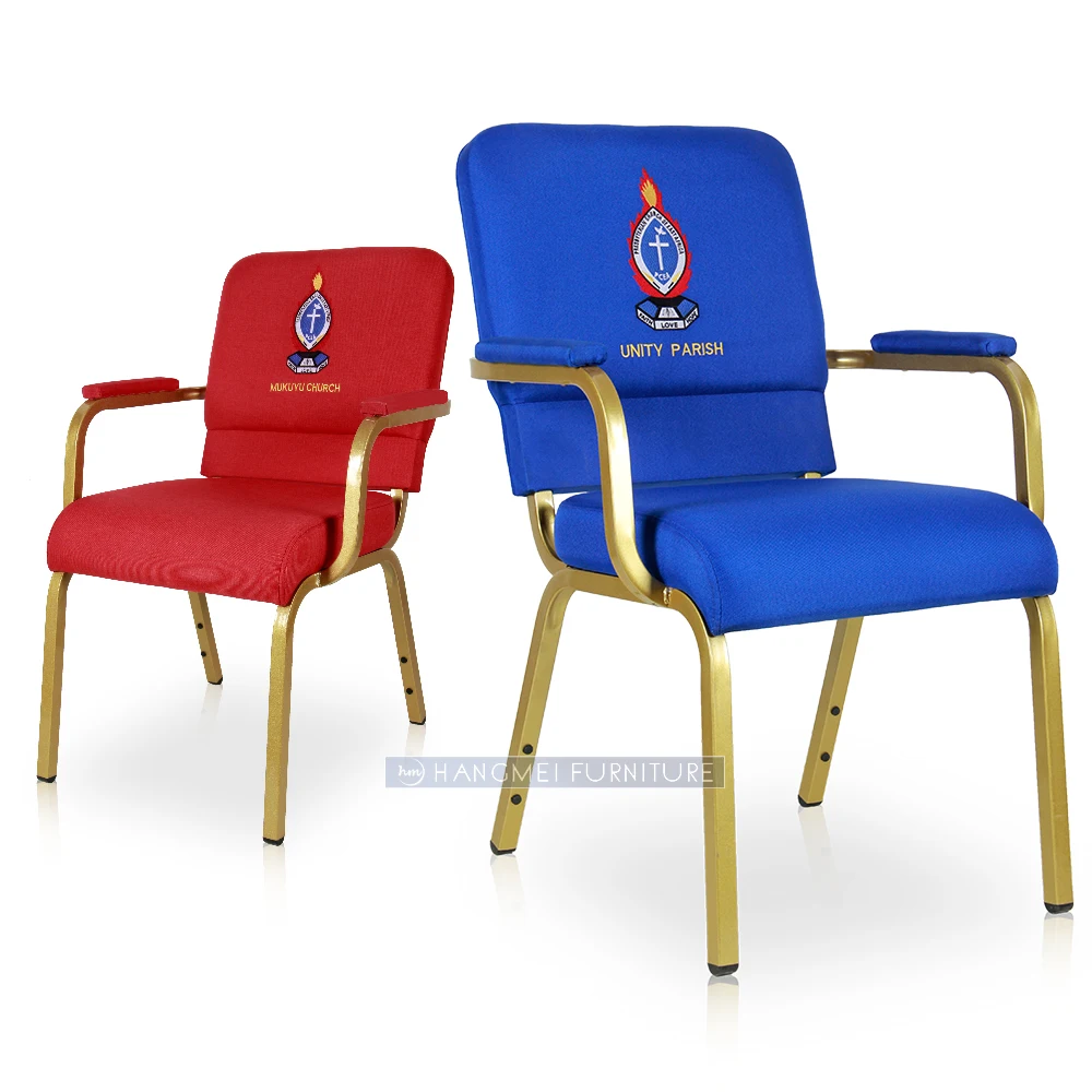 Custom Logo Kenya Church Chair With Comfortable Wide Size and Armrests Modern Iron Metal Design for Theater Dining School Use