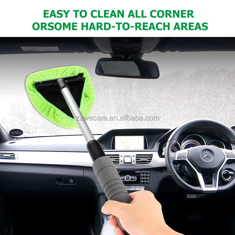 Extendable Handle Washable Reusable Cloth Microfiber Car Window Cleaning Tool Windshield Cleaner Kit