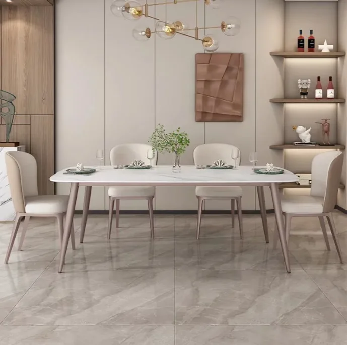Luxury Golden Stainless Steel Dining Table with Marble Top