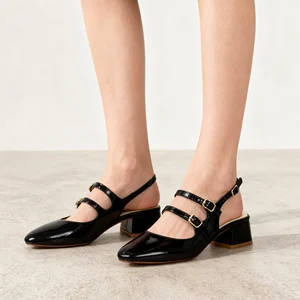 Custom Option-Reliable Manufacturer High Quality Square Heel Hard-Wearing Leather Heels Sandals  for Women