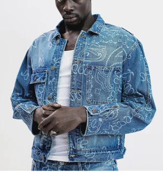 Oversized Geo Laser Print Denim Jackets