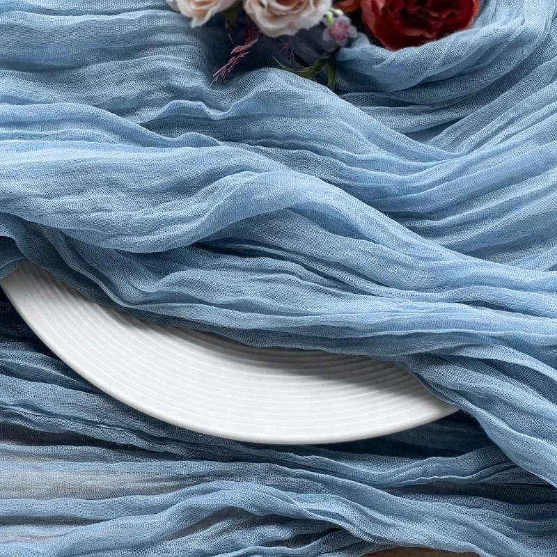 New Tulle Dusty Blue Cheesecloth Table Runner 2022 Wedding Decoration