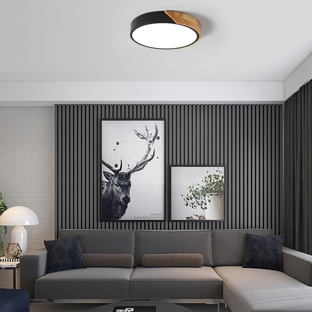 Modern minimalist living room bedroom round wood ceiling lamp LED