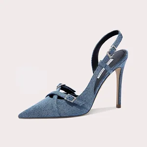 Sandals Height Increasing Summer  Pointed Toe Thin Heel Sandals Design Cowboy Blue High-heeled Sandals High-heeled