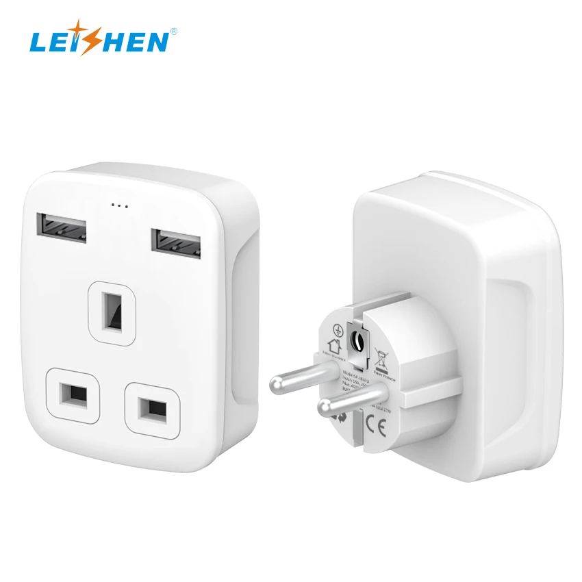 2 USB & USBC Grounded European Power Adapter Travel Adapter UK to EU Europe Plug Adaptor for Germany Spain France Turkey Greece