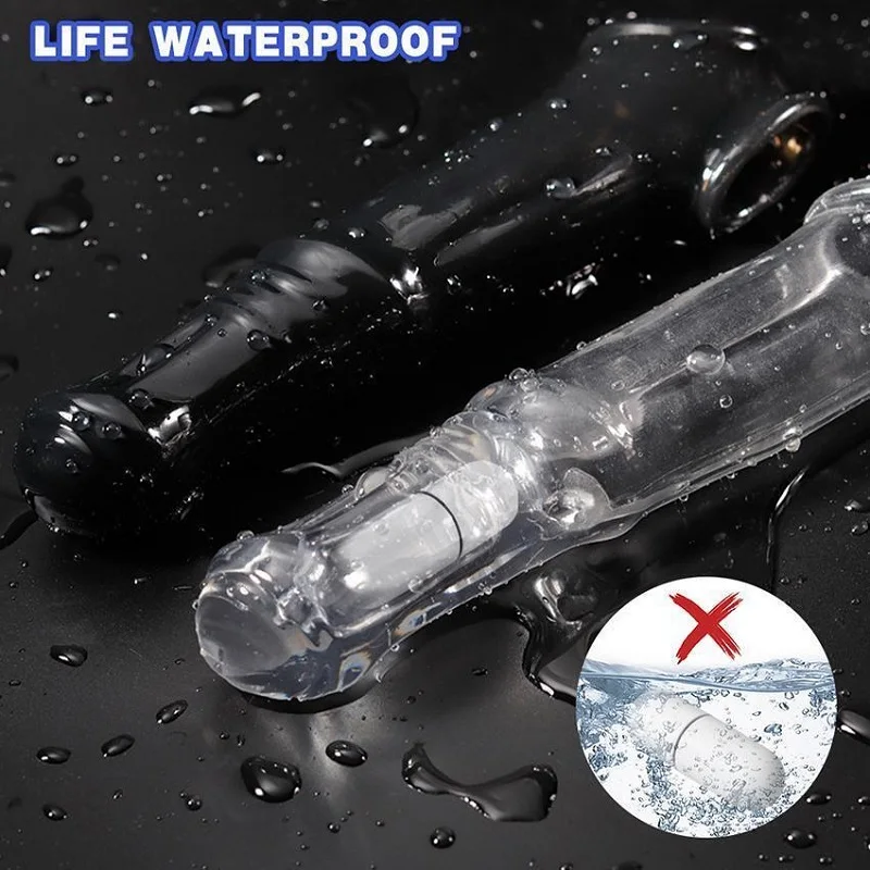 Crazy Horse Transparent Vibrating TPE 100% Waterproof Penis Sleeve Extender for Men Couple Bigger Adult Products Masculine