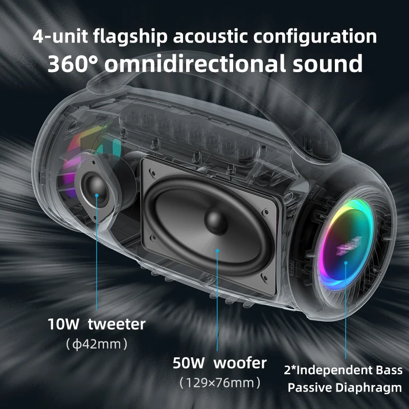 Zealot P12 IPX6 Waterproof 60W Wireless Speaker 8000mAh RGB Light