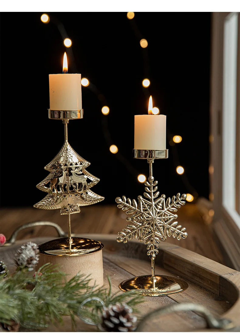 product minimalist christmas home decoration candle holder ornaments metal crafts iron snowflake xmas tree shape christmas candlesticks-18
