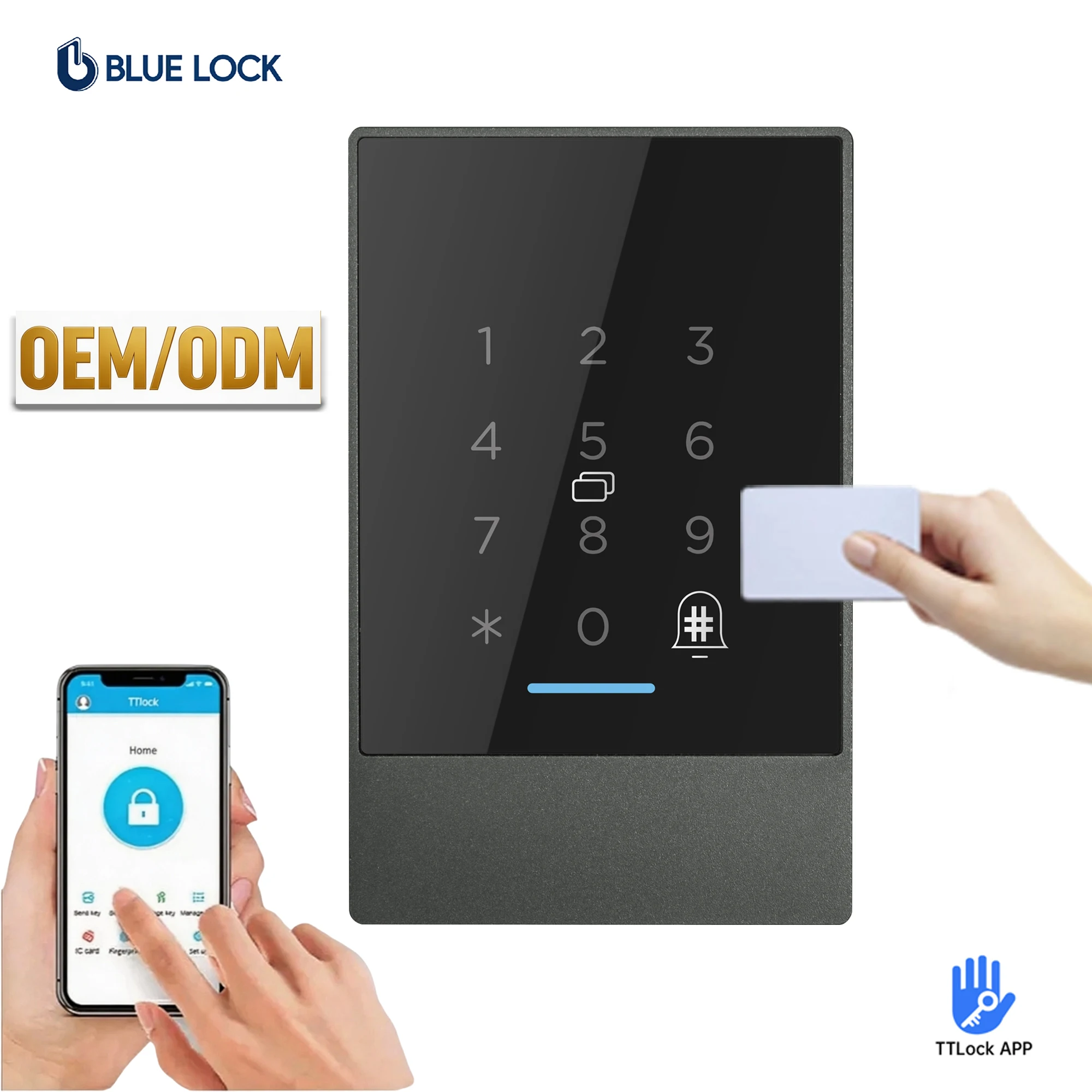 Bluelock Keyless Entry Waterproof IP66 TTlock Card Password Unlock Smart Locks Access Control System for Office Public Door