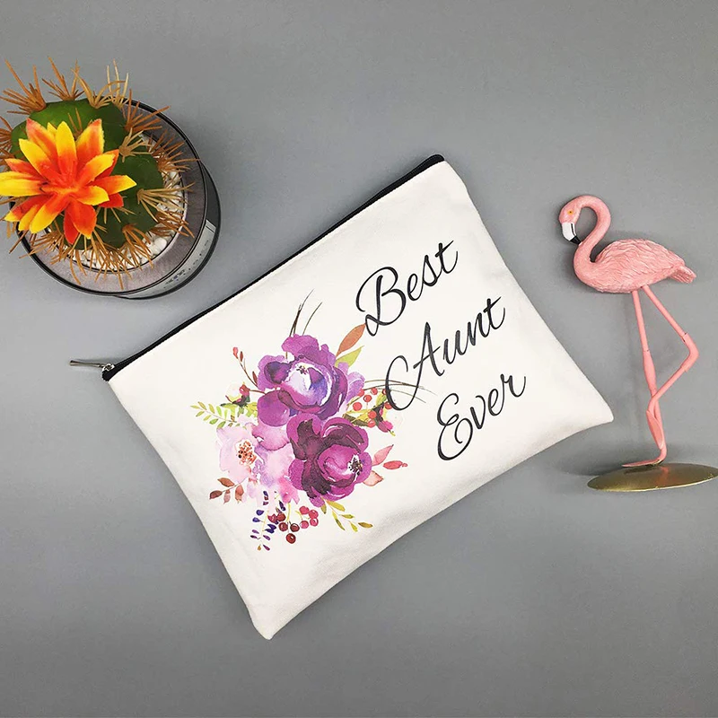 Custom Printed Logo Gift White Cotton Canvas Cosmetic Makeup Bag With Zipper