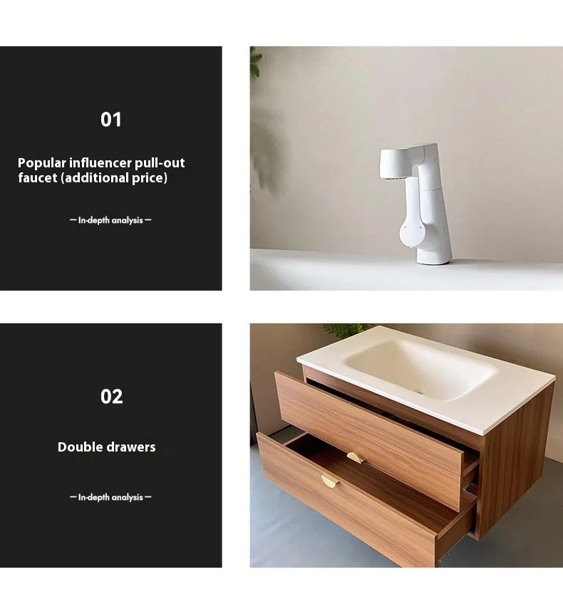 product wall mounted bathroom cabinet combination rock slab ceramic integrated basin bathroom shallow walnut washbasin-10
