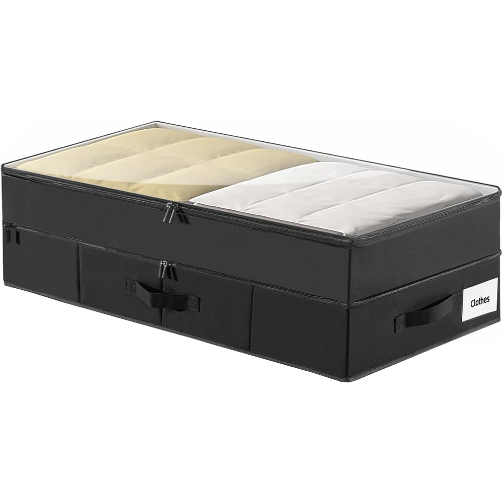 2-Pack Foldable 70L Extensible Double Layer Underbed Storage Bins Modern Design 3 Handles Bulk Packed 1cm Organization Tool