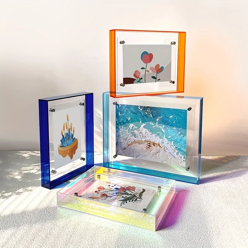 Wholesale Desktop Block Photo Frame 2x3 4x6 5x7 6x8 Custom Colorful Edge Wall Mount Acrylic Picture Frame factory