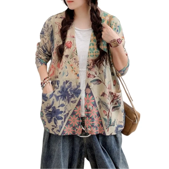 Women's Lightweight Casual Loose Printed Button Knit Sweater Tops Long Sleeve Cardigan Neck High Quality Embroidered Winter Tops