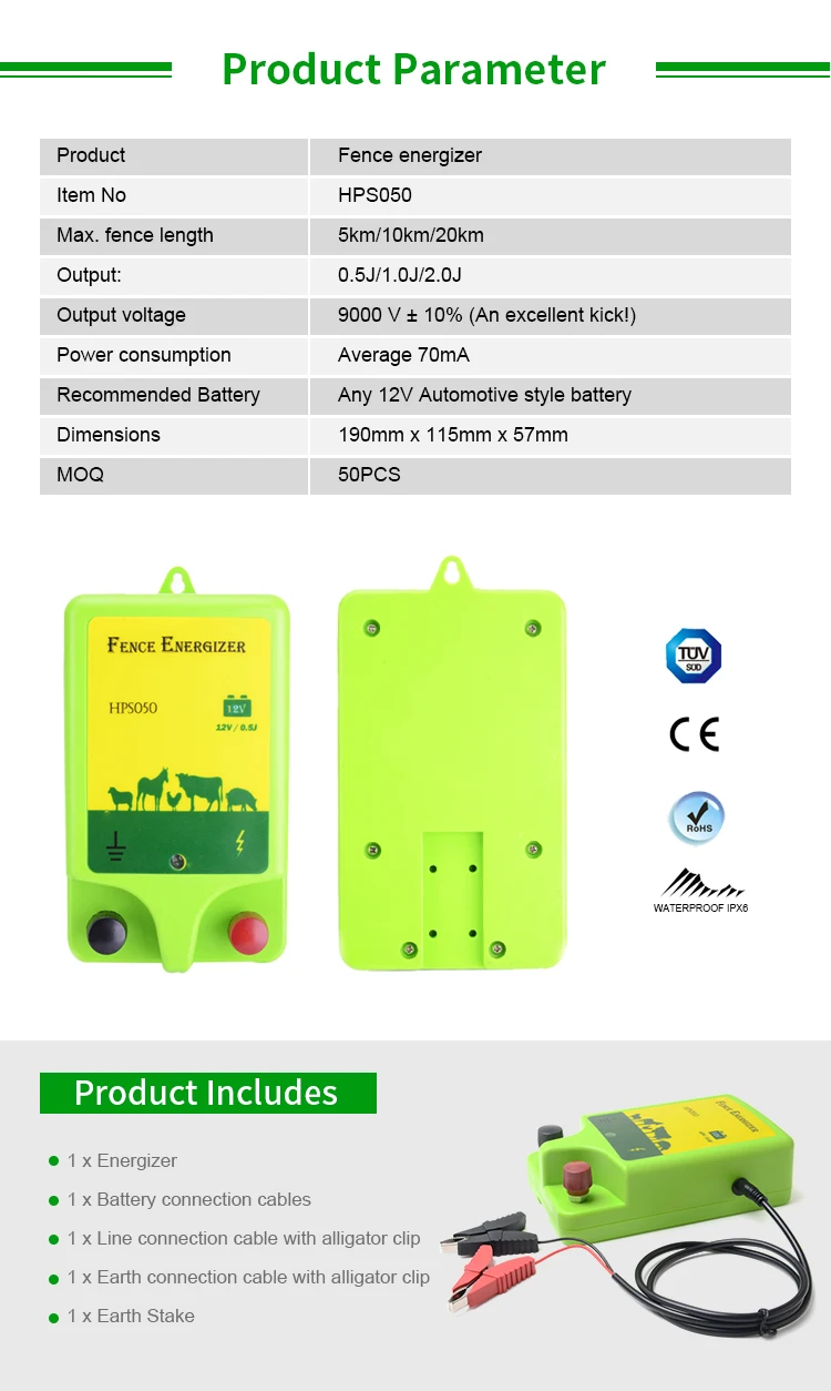 Plastic Sheep 12v Powered Waterproof Electric Fence Energizer For