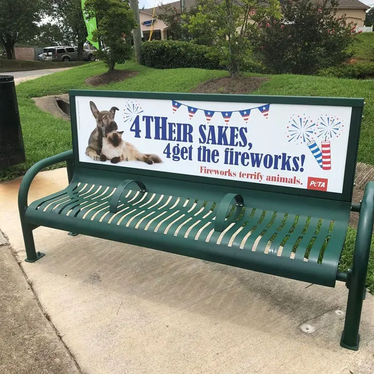 Outdoor Steel Advertising Bench with Armrest Urban Street Ad. Bench Outside Seats Metal 3 Seater Long Chair with Backrest