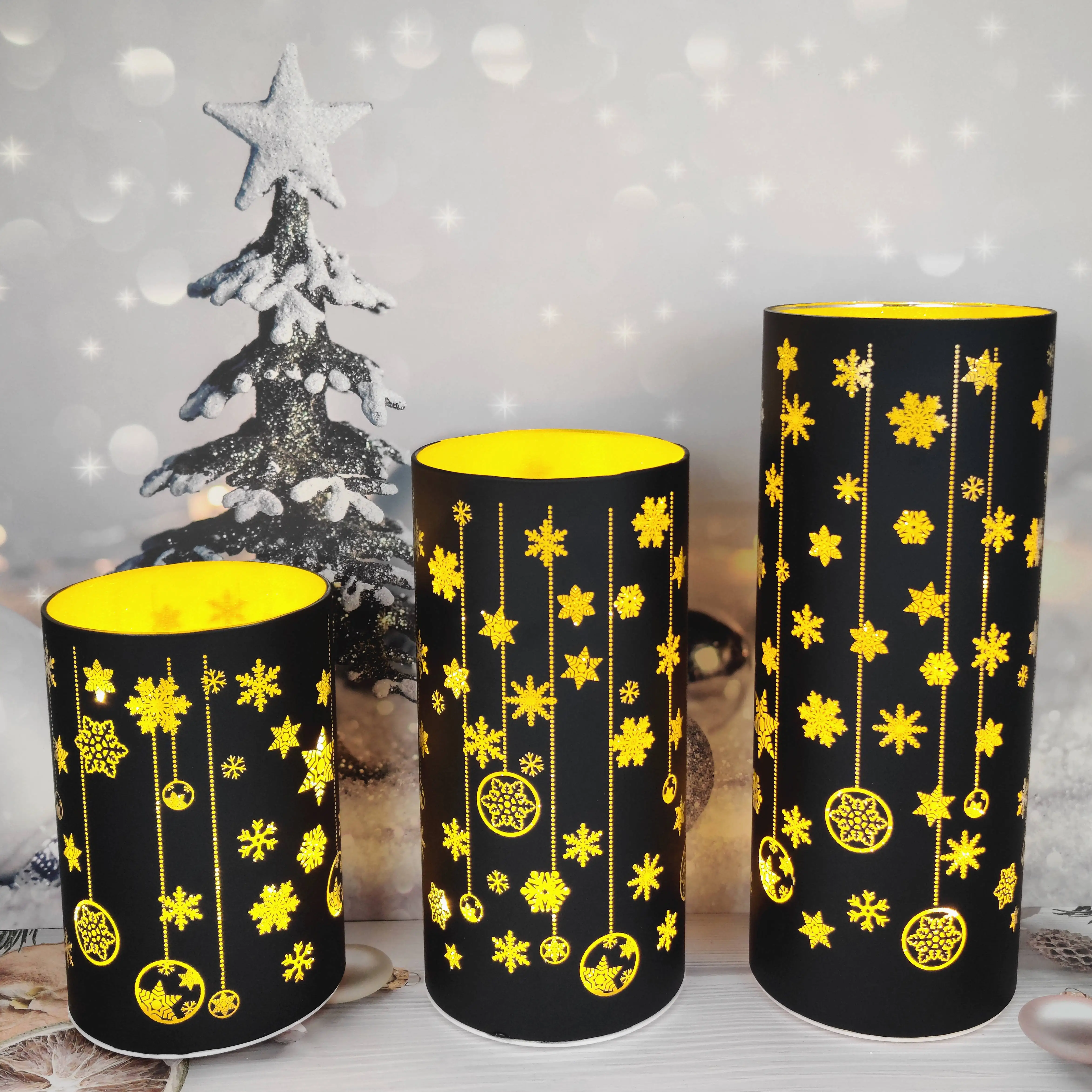 Battery operated led light up glass Christmas cylinder hurricane table decoration setting ideas manufacture