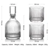 Clear Ribbed One Decanter with Two Glasses