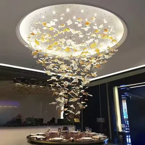Maple Leaf Art Murano Custom Large Indoor Crystal Chandelier Hotel Lobby Lighting Customized Glass Pendant Light