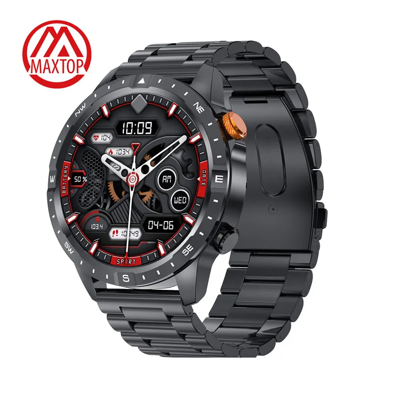 Maxtop OEM Custom AMOLED Big Screen Fashion Rugged Sport Fitness Inteligente Steel Smart Watch Waterproof Men Sports Smartwatch