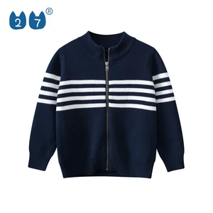 Boy Winter Coat Kids Long Sleeve Zip Full Placket Cotton Knitted Children Sweater