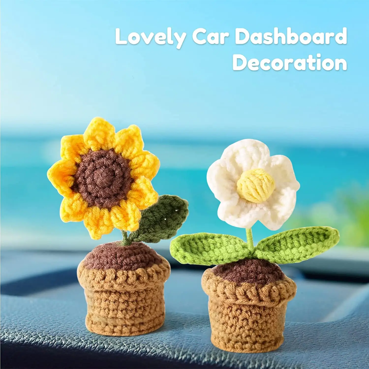 Girasole All'Uncinetto In Vaso – Pianta Artificiale Fatta A Mano, Decorazione Casa Ufficio Auto, Regalo Originale