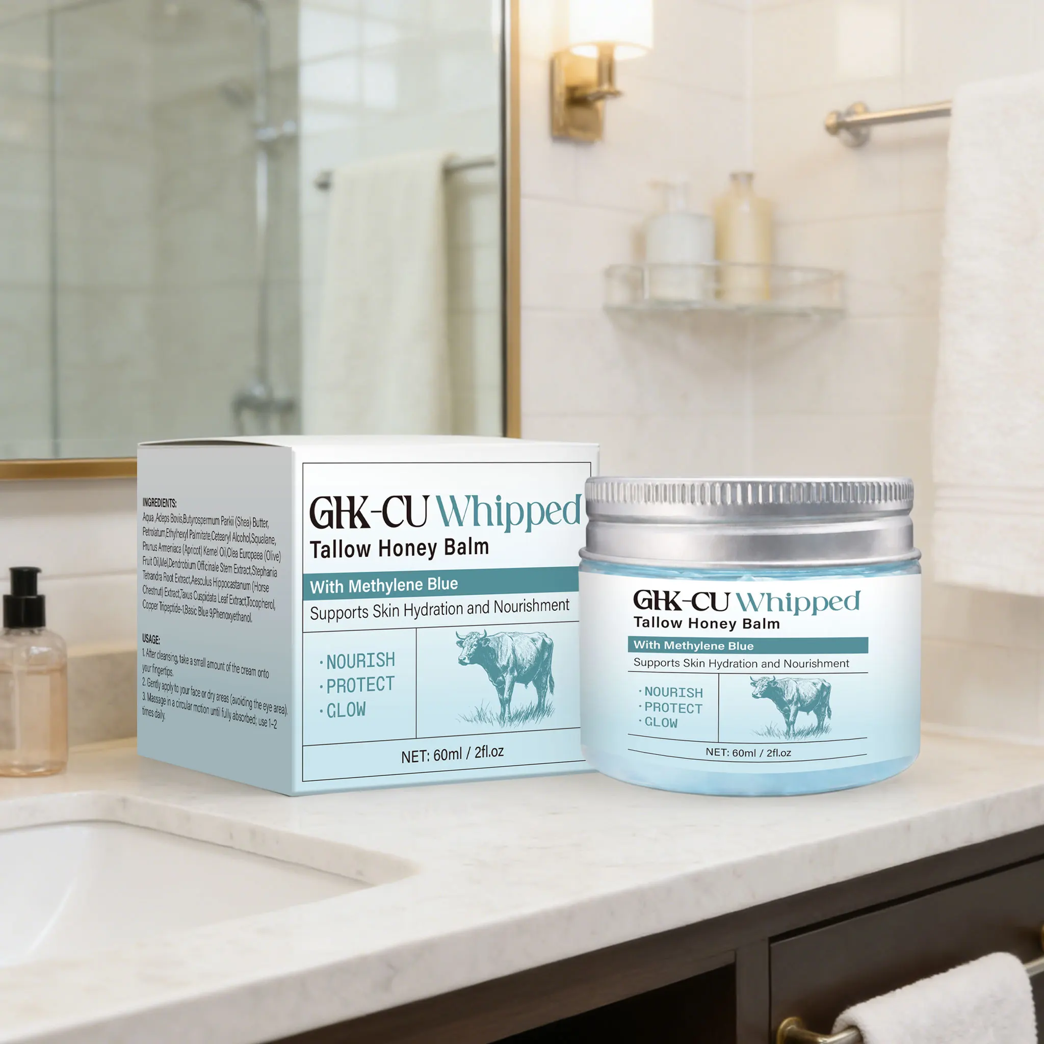 ghk-cu whipped tallow honey balm OEM Private Label GHK-CU Whipped TALLOW HONEY BALM Organic Face Skin Care  Products with Honey and Grass Fed Beef Tallow